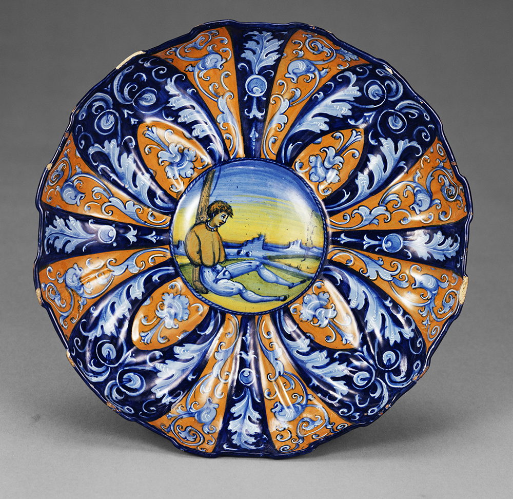 Molded dish with an allegory of love, Italian, c. 1535.