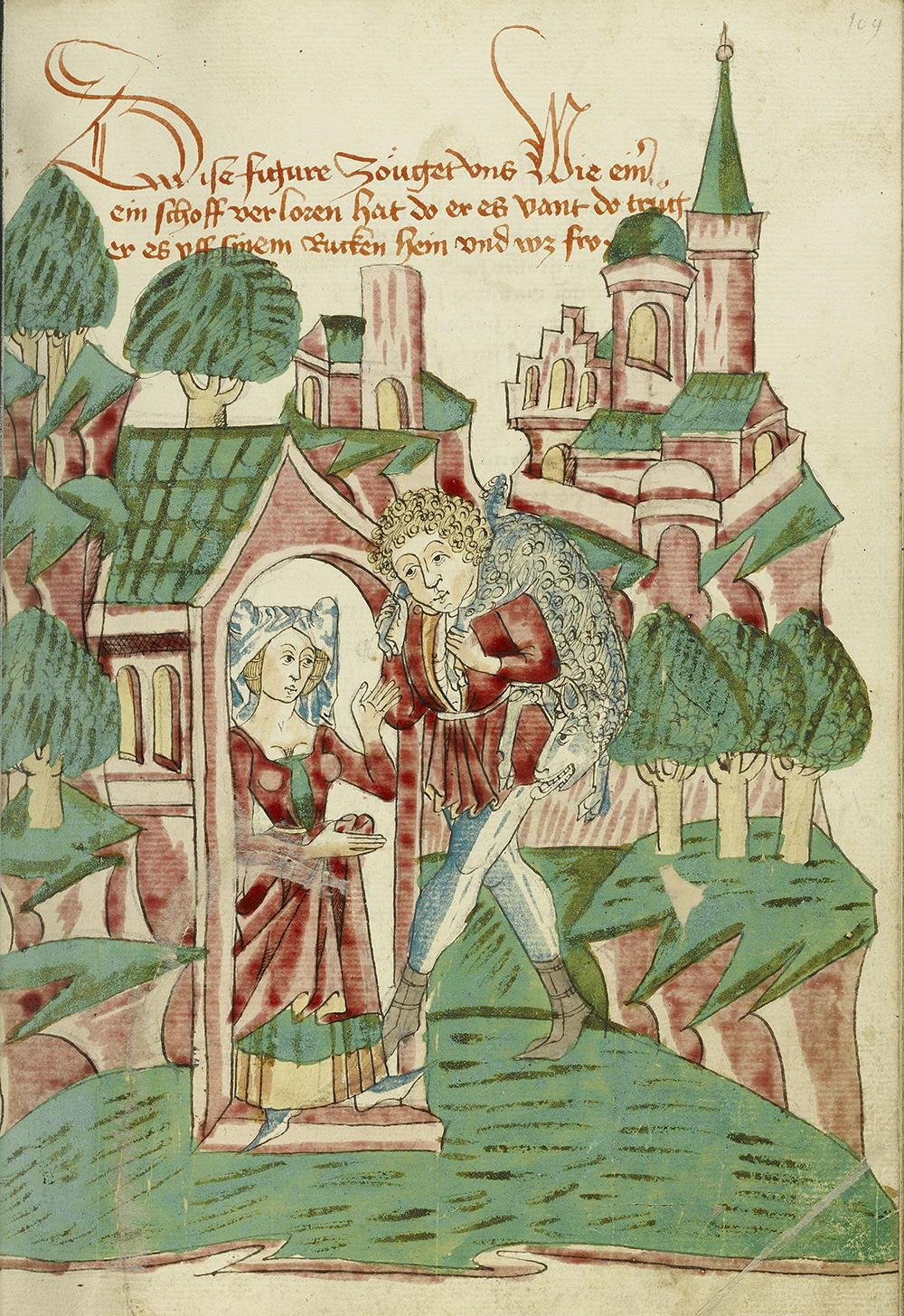 Shepherd Returning with Lost Sheep, from the Workshop of Diebold Lauber, 1469.