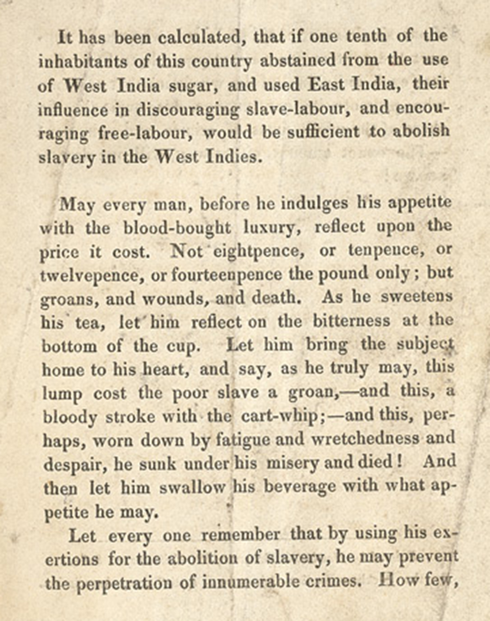 “Reasons for Using East India Sugar,” Peckham Ladies’ African and Anti-Slavery Association, 1828. British Library.