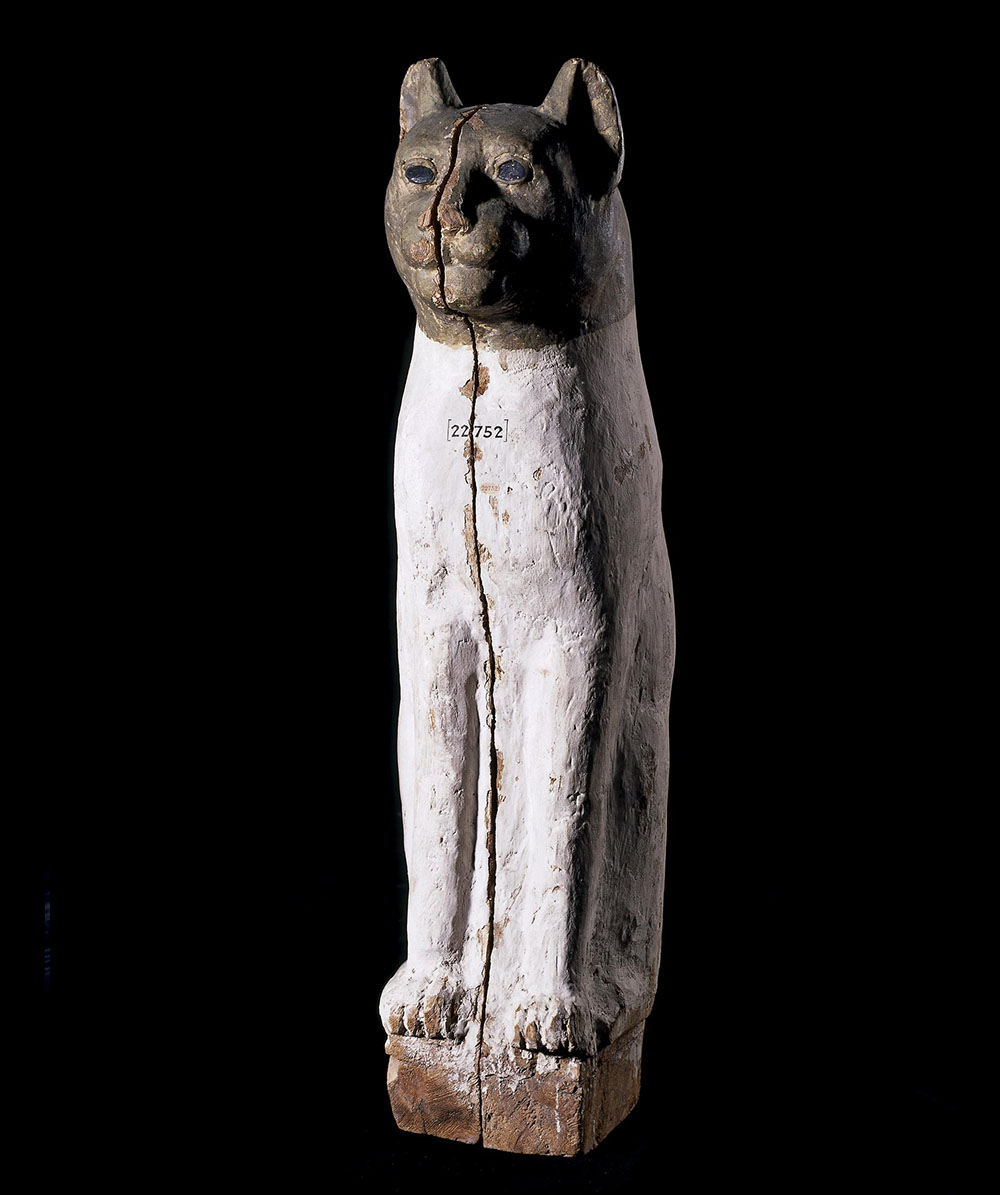 Wooden mummy case for mummified cat, Roman period, Egypt. 