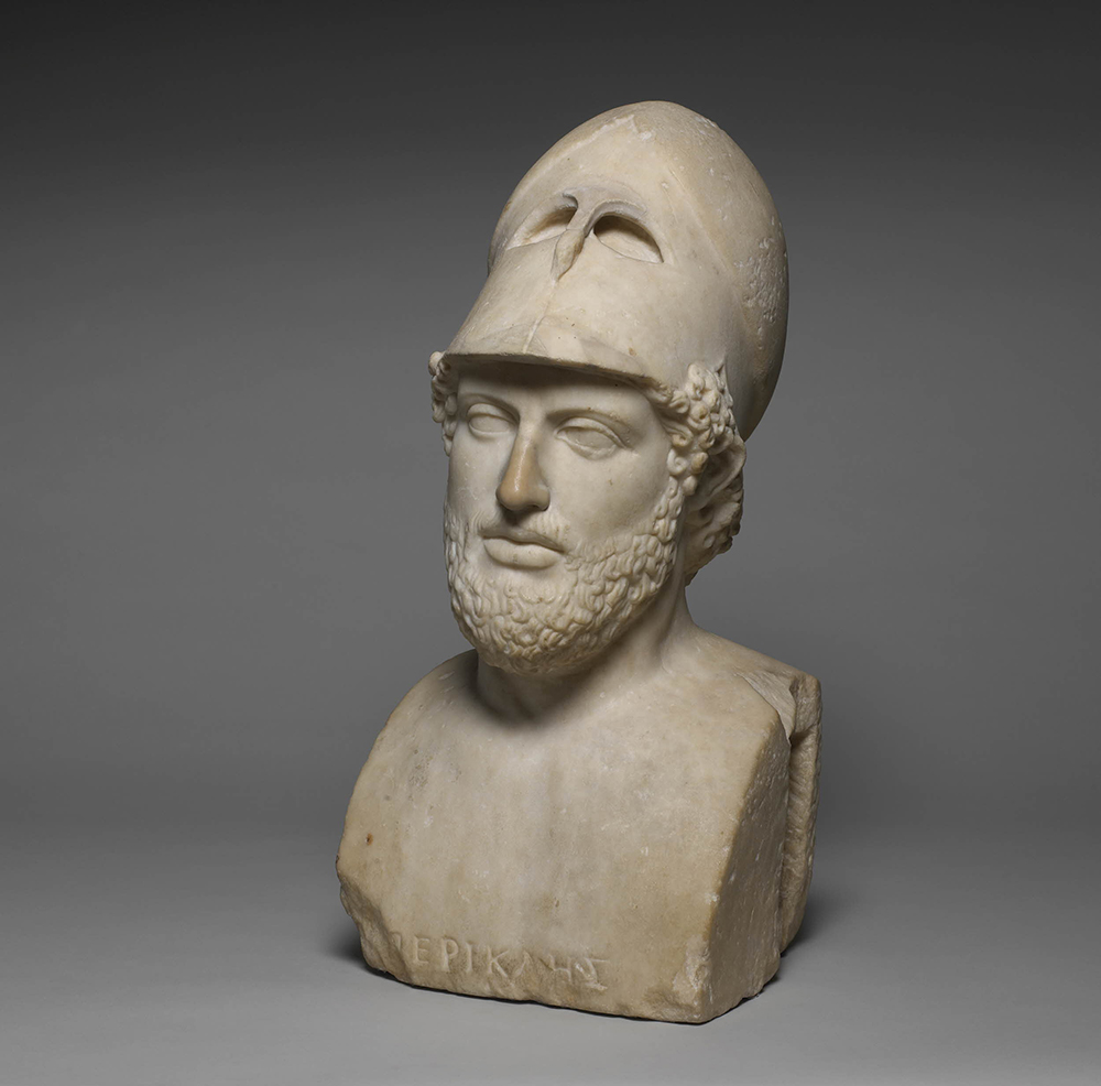 Marble portrait bust of Pericles, a Roman copy of an earlier Greek original, second century. © The Trustees of the British Museum.