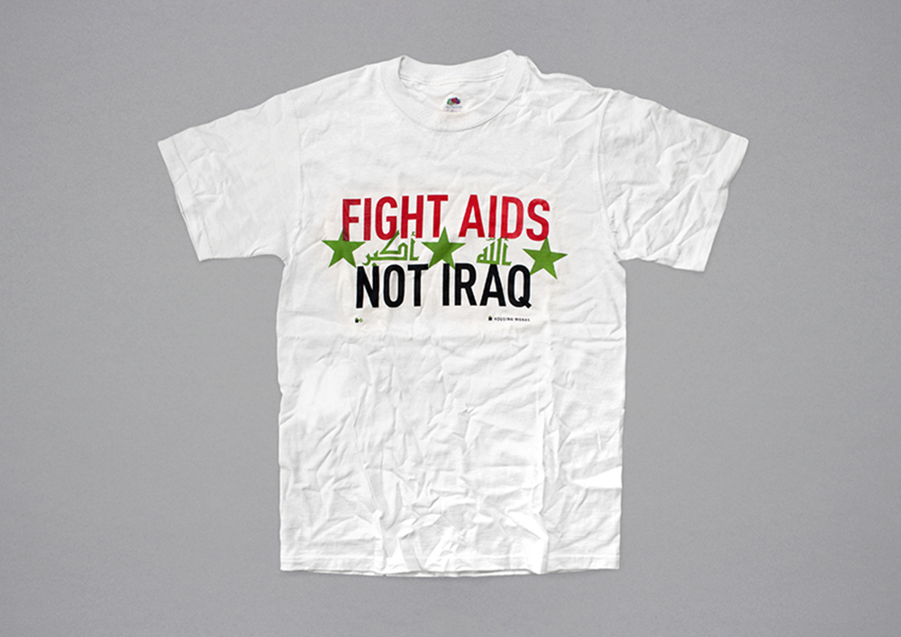 Housing Works activists wore this T-shirt in Times Square on the first night of Operation Iraqi Freedom, March 20, 2003.