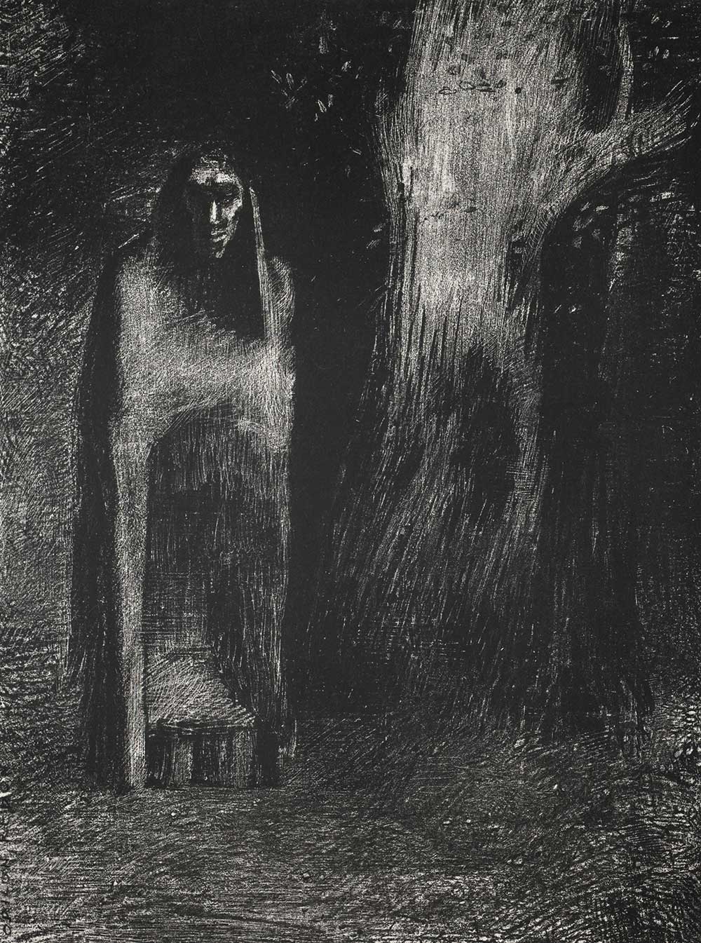 The Man Was Alone in a Night Landscape, by Odilon Redon, nineteenth century.