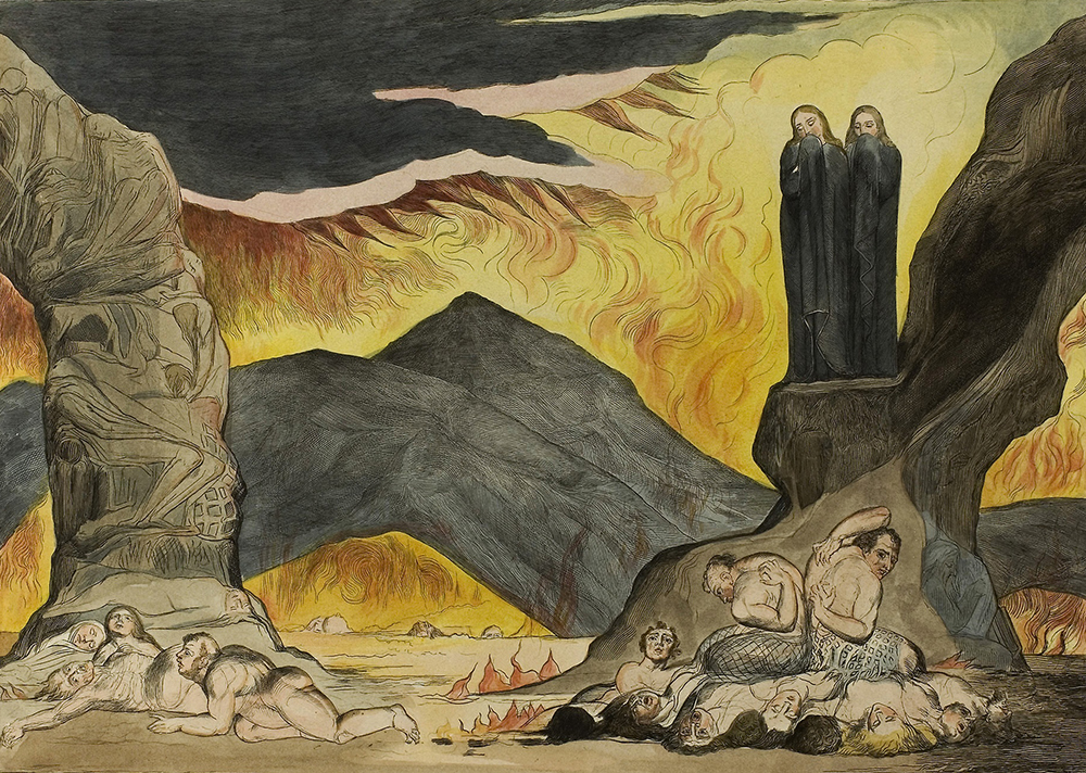 Dante and Virgil Covering Their Noses Because of the Stench, by William Blake, 1827. The Art Institute of Chicago, Gift of Mrs. Elizabeth D. McCormick.