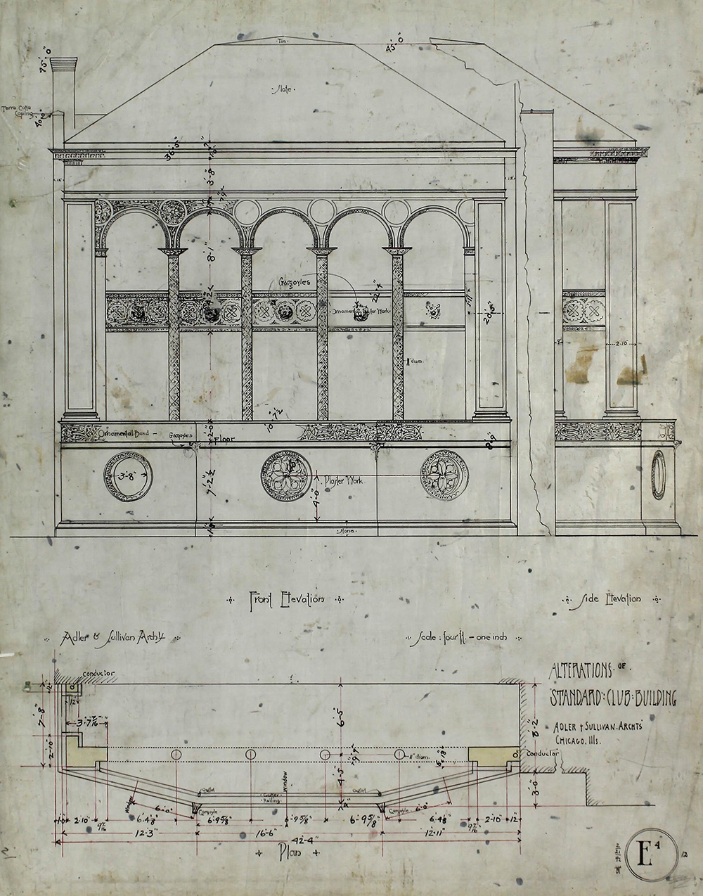 Standard Club addition and alterations, first-floor plan, by Adler & Sullivan, 1892.