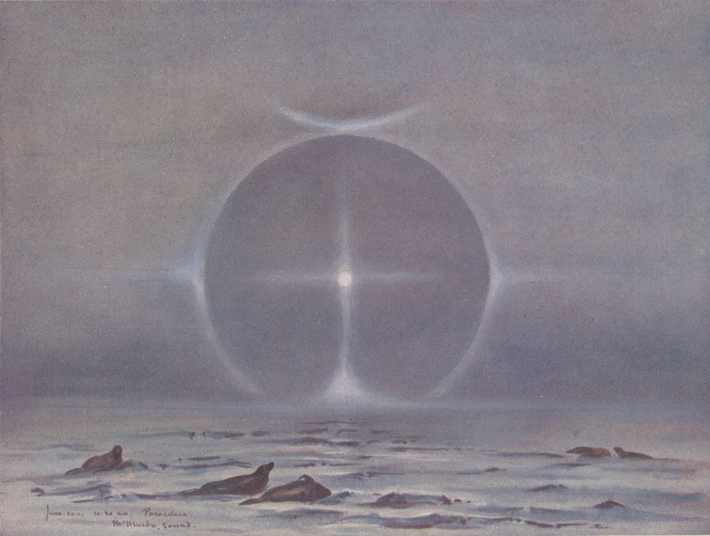 <em>A Halo Round the Moon</em>, by Dr. Edward A. Wilson, 1911, from <em>The Worst Journey in the World: Antarctic, 1910–1913, Vol. 2</em>, by Apsley Cherry-Garrard, 1922. Project Gutenberg. A Halo Round the Moon, by Dr. Edward A. Wilson, 1911, from The Worst Journey in the World: Antarctic, 1910–1913, Vol. 2, by Apsley Cherry-Garrard, 1922. Project Gutenberg.