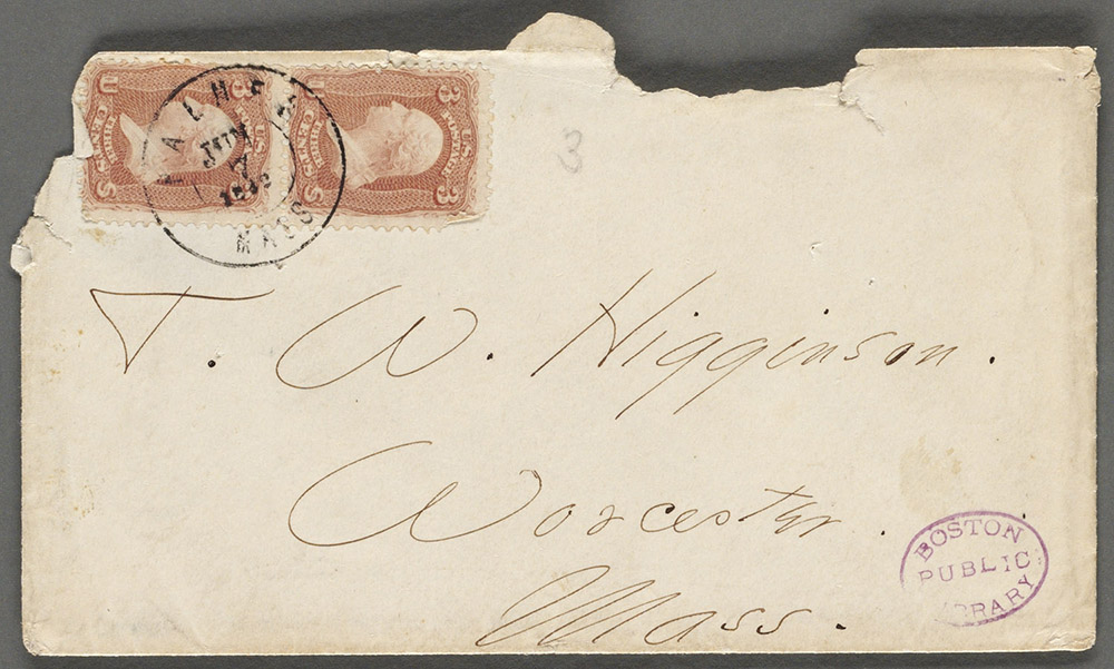 Envelope to Thomas Wentworth Higginson. Boston Public Library.