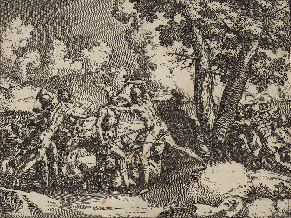 Romulus Kills Remus, by Giovanni Battista Fontana, 1575.