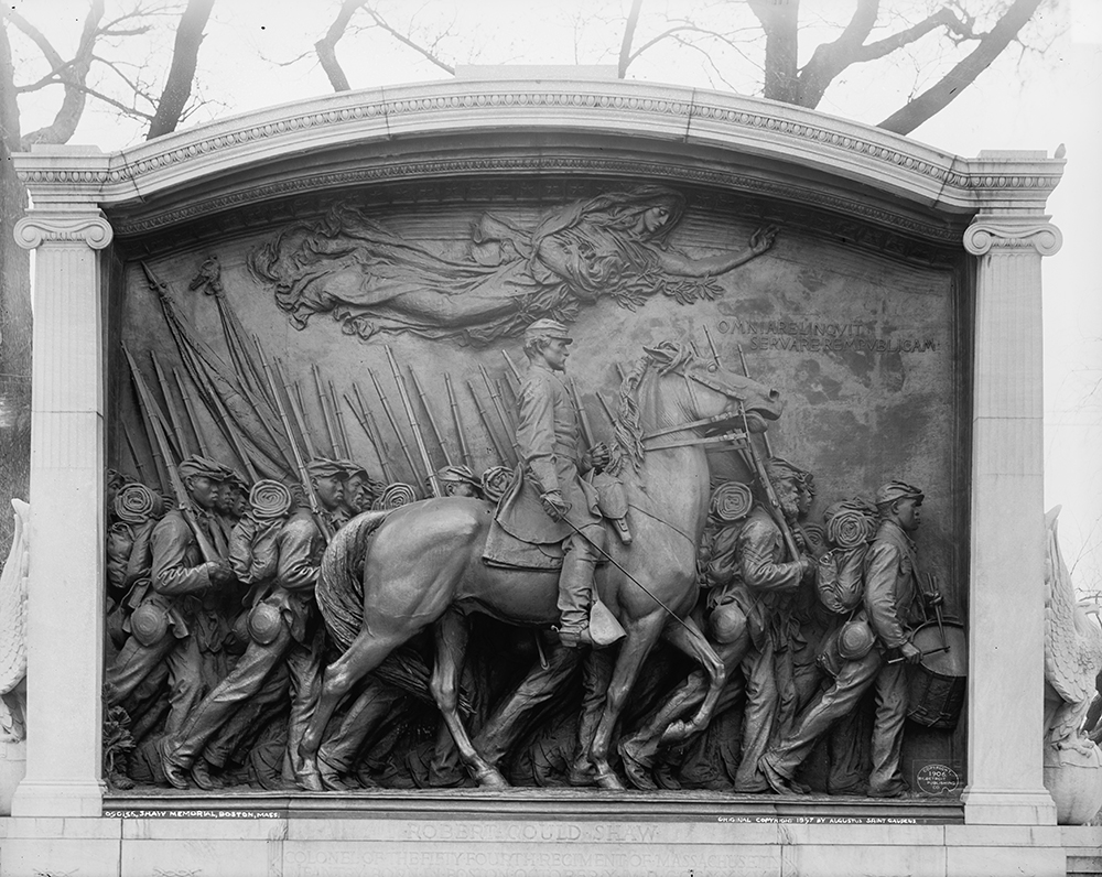 Shaw Memorial, by Augustus Saint-Gaudens, c. 1906. Photograph by Detroit Publishing Co. Library of Congress, Prints and Photographs Division.