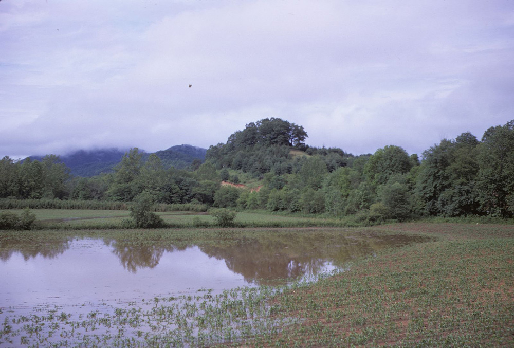Coweeta Creek Mound on the Little Tennessee River, 1969. Photograph by John Mattson. The University of North Carolina at Chapel Hill, Digital Collections.