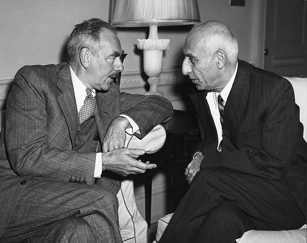 Secretary Dean Acheson confers with Prime Minister Mohammed Mossadegh of Iran at the Walter Reed Army Medical Center, 1951. Harry S. Truman Presidential Library.