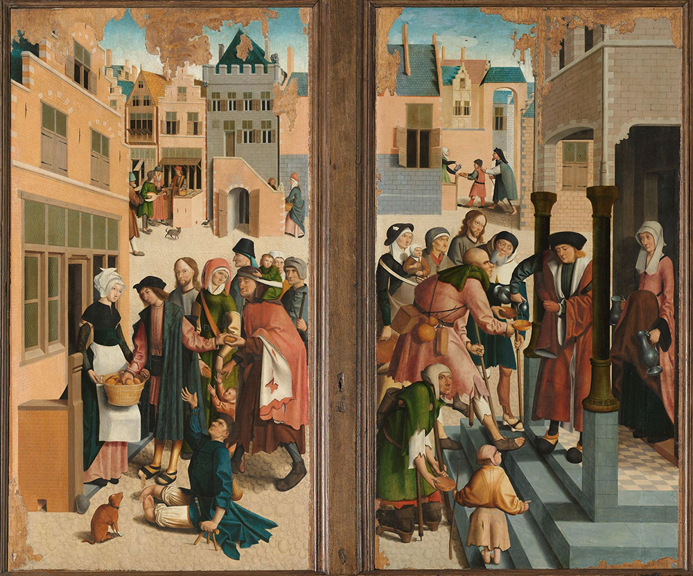The first two panels of the polyptych The Seven Works of Mercy, by Master of Alkmaar, 1504. Rijksmuseum.