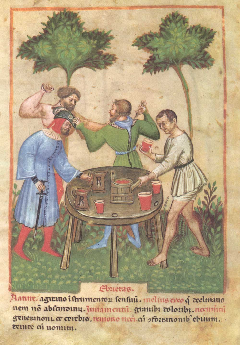 Drunkenness, an image from a European edition of Ibn Butlan’s Almanac of Health.