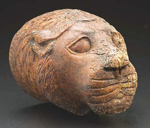 An animal head made of amber.