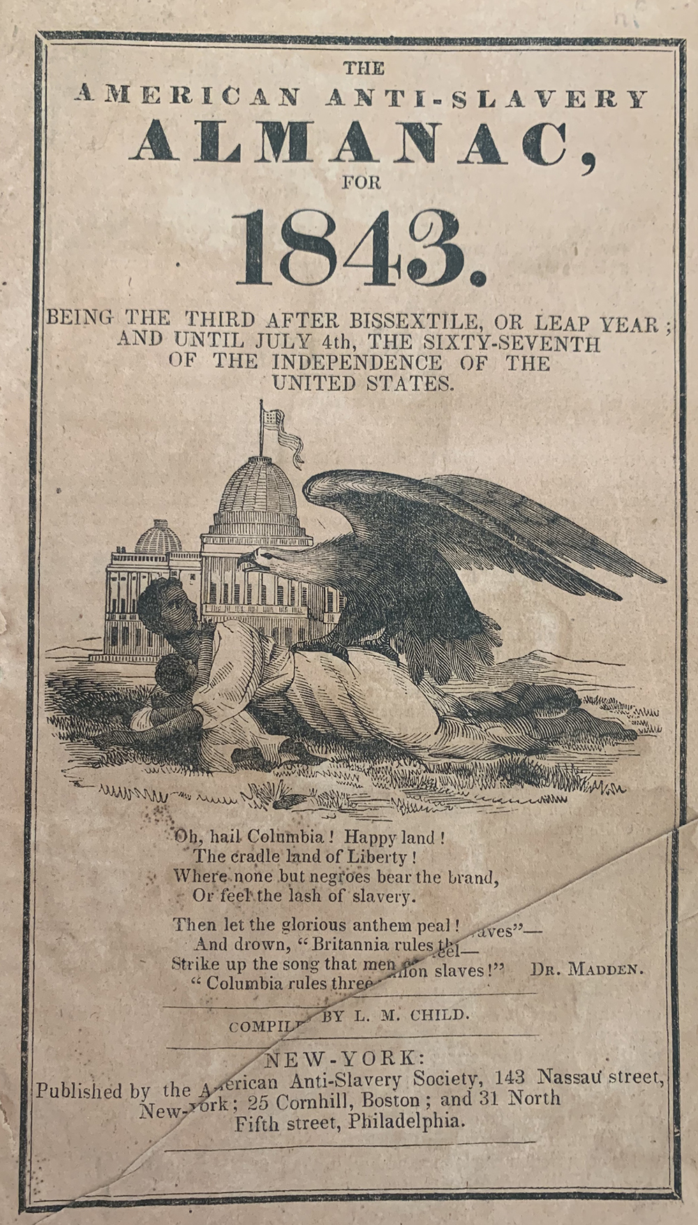 Cover of The American Anti-Slavery Almanac for 1843. Wikimedia Commons.