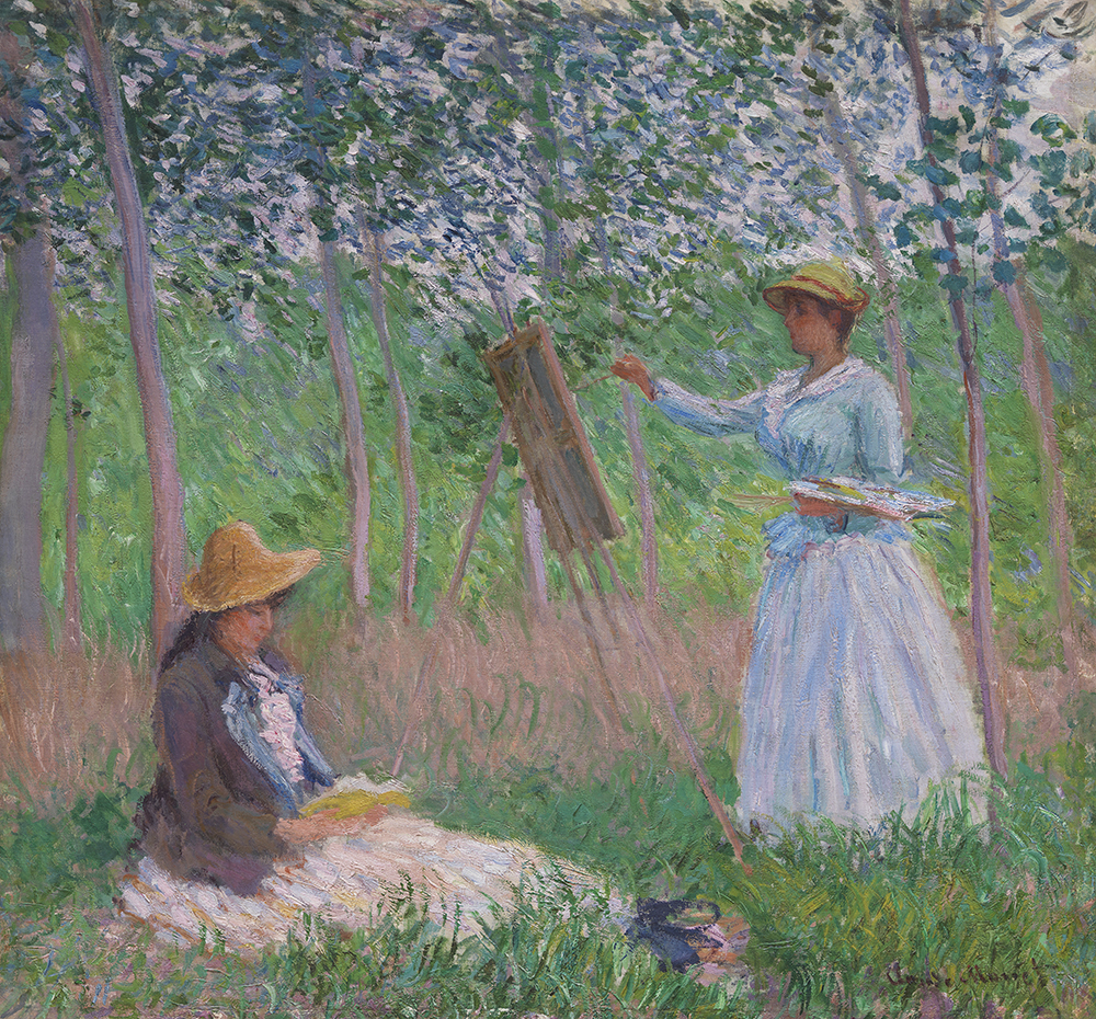 In the Woods at Giverny: Blanche Hoschedé at Her Easel with Suzanne Hoschedé Reading, painting by Claude Monet, 1887. The Los Angeles County Museum of Art.