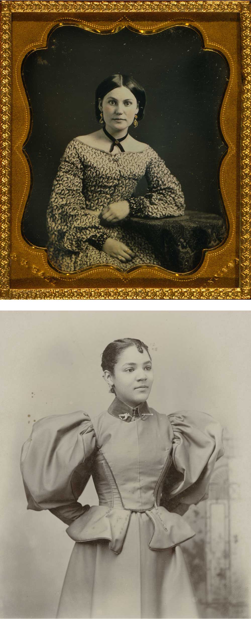 Top: Unidentified woman, c. 1847. Photograph by James Presley Ball. Bottom: Unidentified Woman, by J.P. Ball & Son, c. 1887.