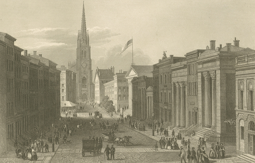 Wall Street, c. 1850. The New York Public Library, The Miriam and Ira D. Wallach Division of Art, Prints and Photographs.