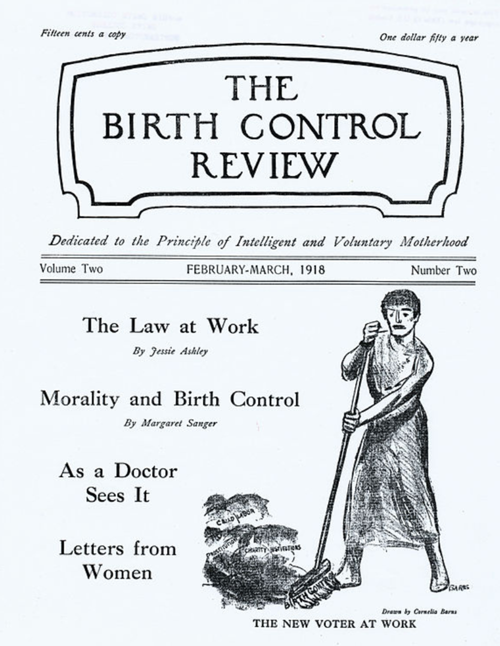 “The New Voter at Work,” by Cornelia Barns, The Birth Control Review, February–March 1918.