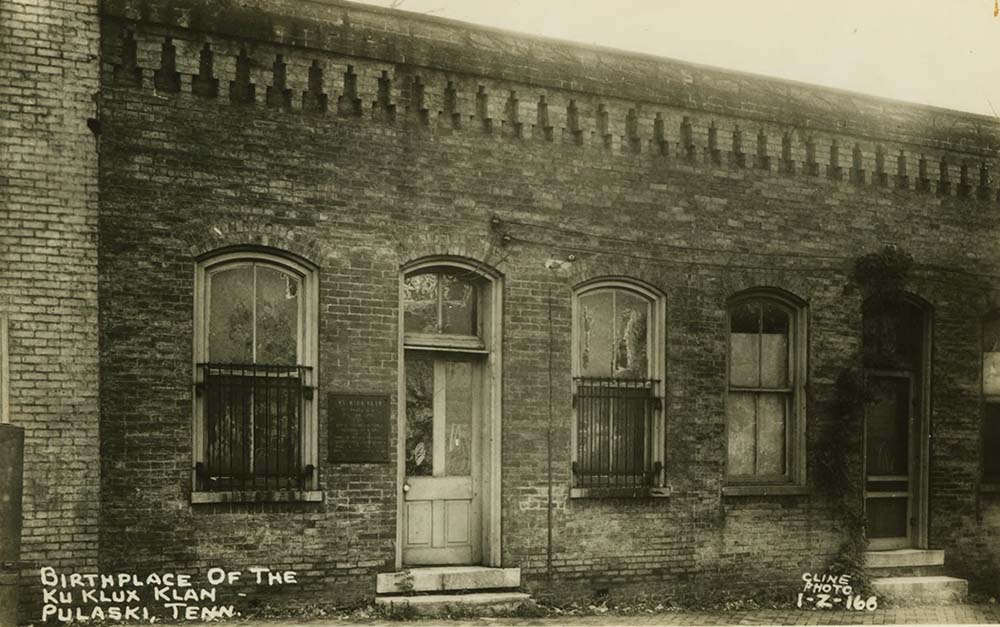 The office where the Ku Klux Klan was founded in Pulaski, c. 1920.