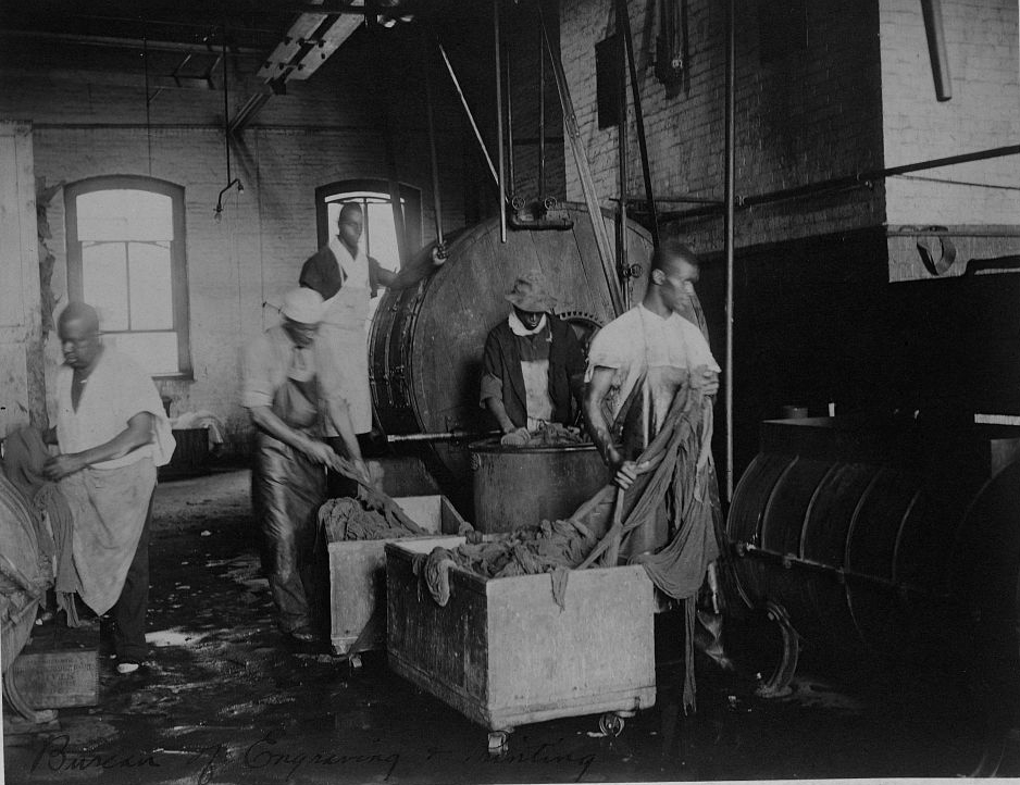 African American workers doing laundry at the Bureau of Engraving and Printing, c. 1895. Photograph by Frances Benjamin Johnson. The Library of Congress, Prints and Photographs Division.