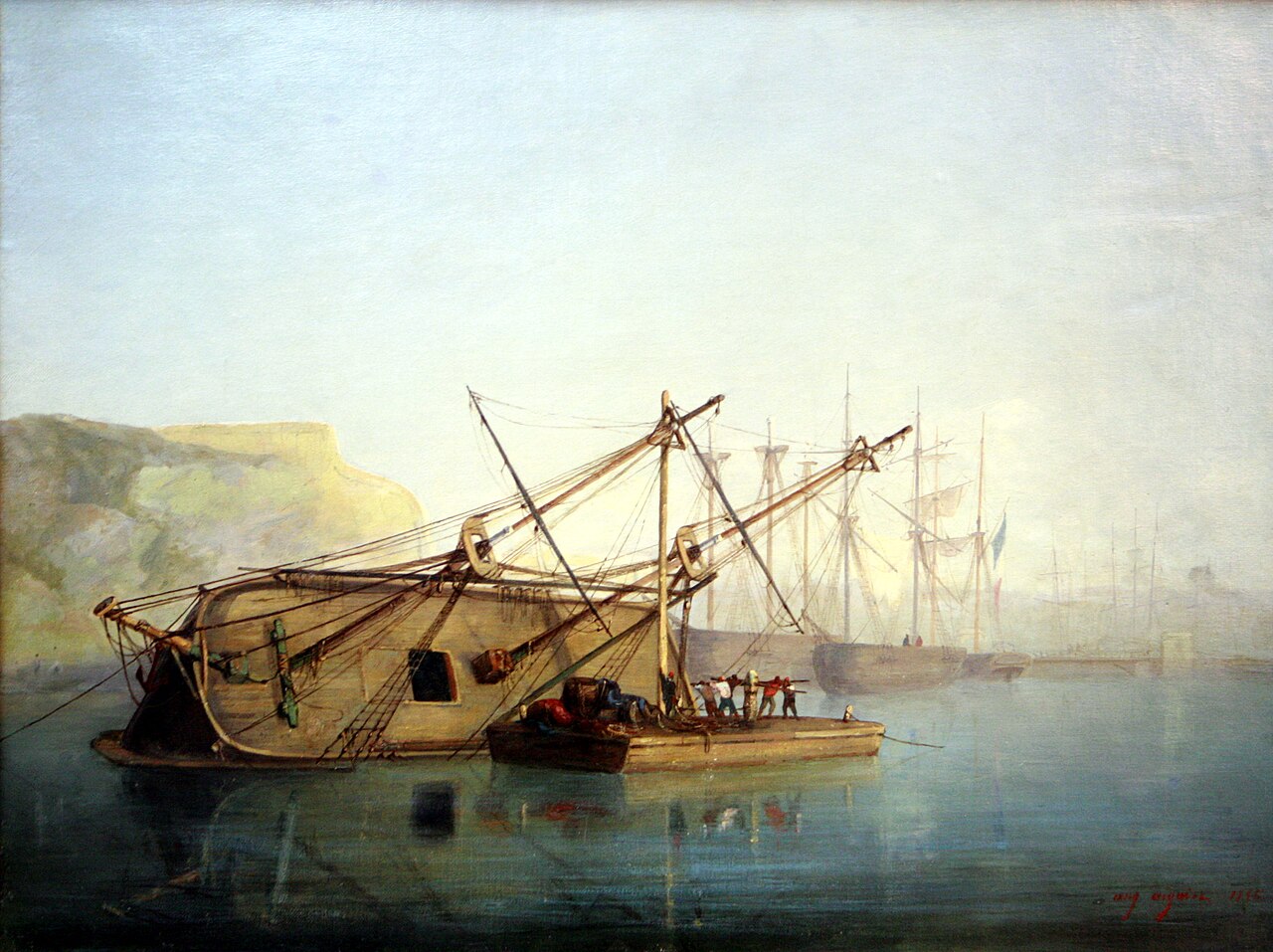 Ship On Its Side for Repairs, by Auguste Aiguier, 1846. Wikimedia Commons.