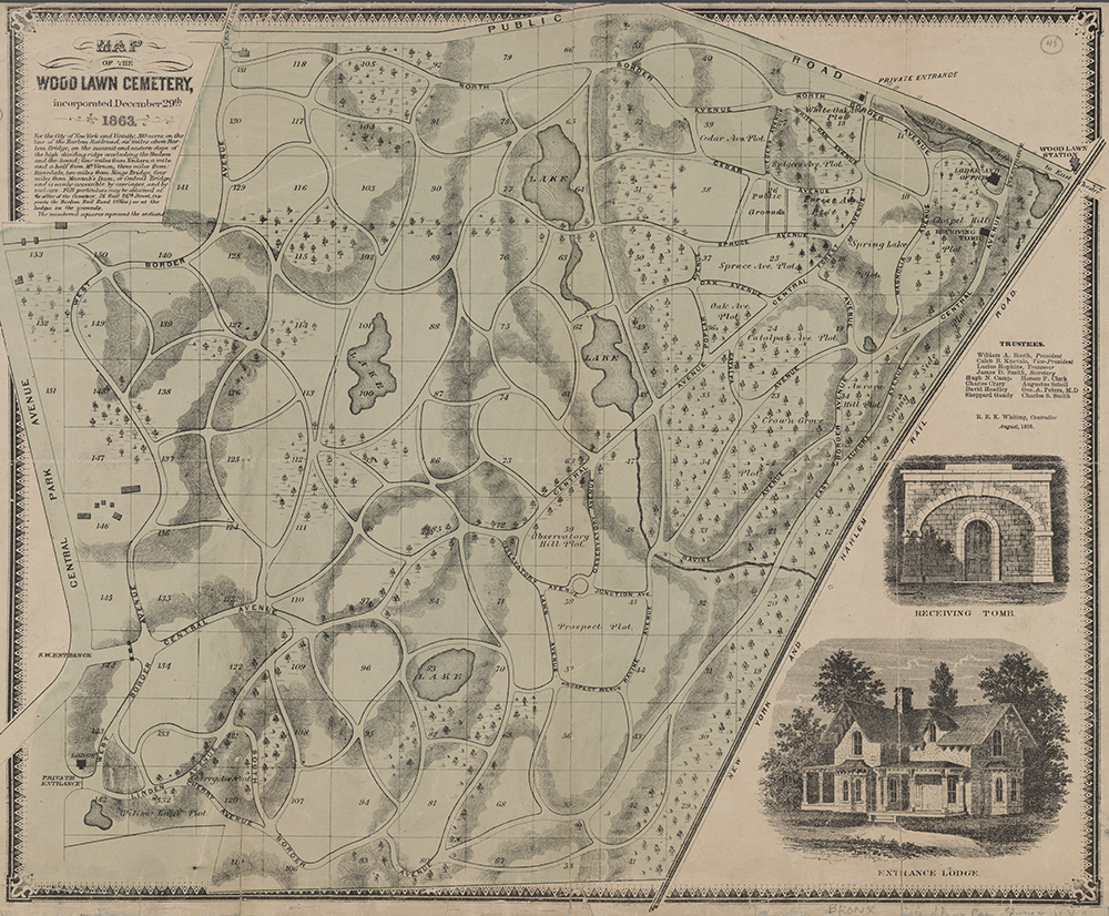 Map of Woodlawn Cemetery, 1870. The New York Public Library, Lionel Pincus and Princess Firyal Map Division.