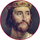 A painting of Charles the Bald wearing a crown. He does not look bald.