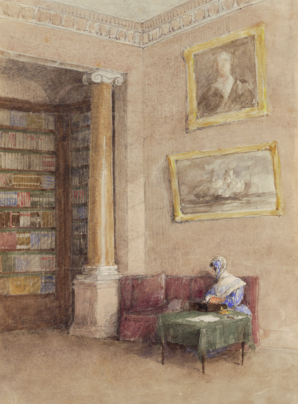 Illustration of a library, nineteenth century.