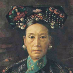 A painting of Cixi, empress dowager of China, wearing an elaborate headdress.