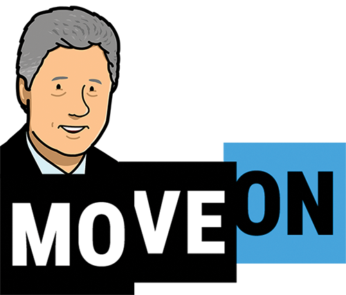 Bill Clinton and the MoveOn logo