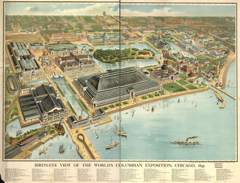 Bird’s eye view of the World’s Columbian Exposition, Chicago, 1893, Rand McNally and Company. Library of Congress Geography and Map Division.