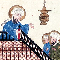 Illustration of a man beckoning to a group of men below him