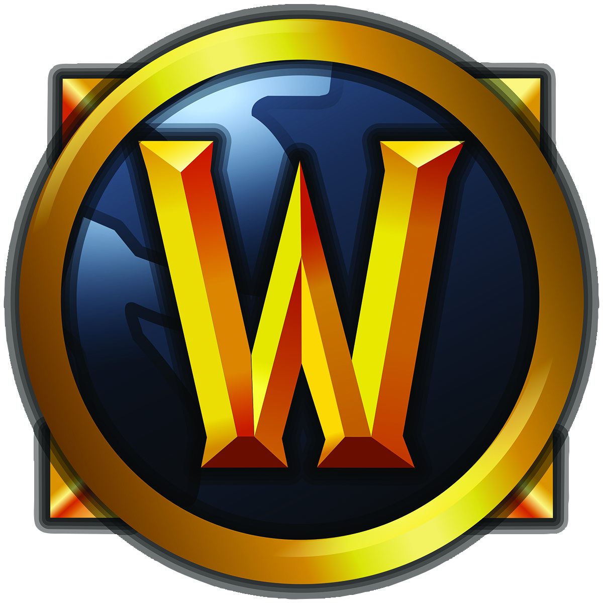 The World of Warcraft logo: a W inside a circle in front of a square