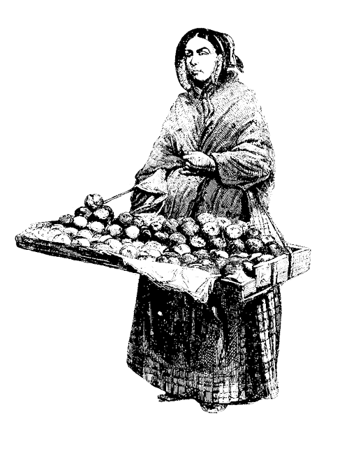 a black and white line drawing of a woman holding a tray.