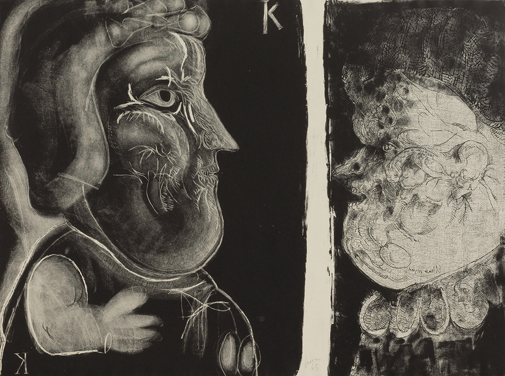 <em>The Marquis de Sade and the King of Diamonds</em>, by Jose Luis Cuevas, 1965. Smithsonian American Art Museum, gift of the Tamarind Lithography Workshop, Inc., 1973. The Marquis de Sade and the King of Diamonds, 1965, lithograph by Jose Luis Cuevas.