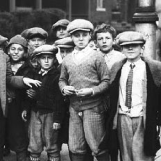 A black and white photo of a group of young boys.