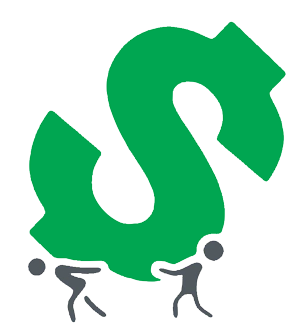 A cartoon of two people carrying a giant dollar sign.