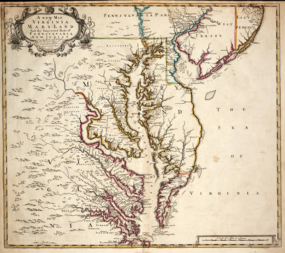A New Map of Virginia, Maryland, and the Improved Parts of Pennsylvania and New Jersey, 1719.