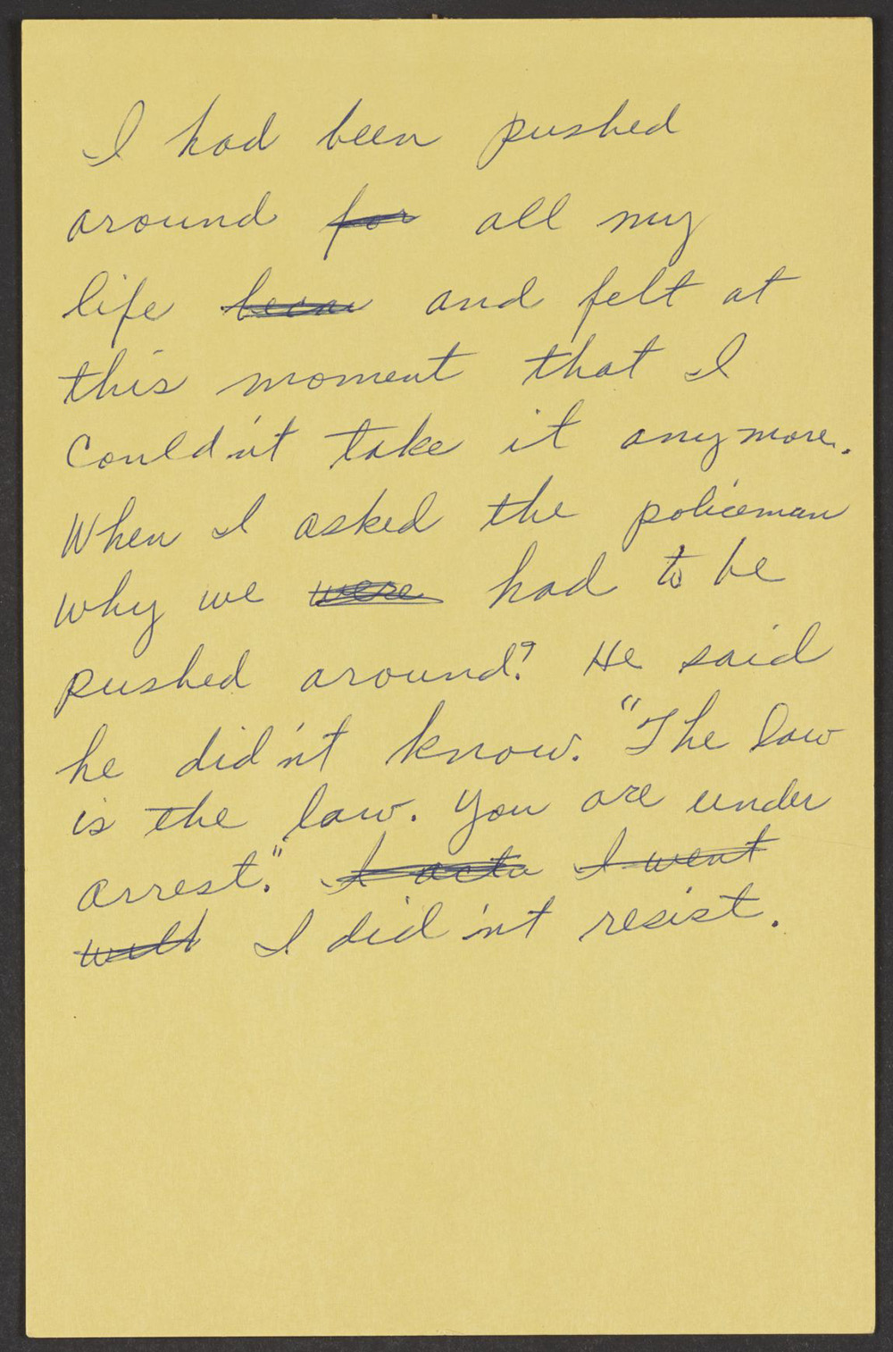 Account of Rosa Parks’ arrest, c. 1958. Library of Congress, Prints and Photographs Division.