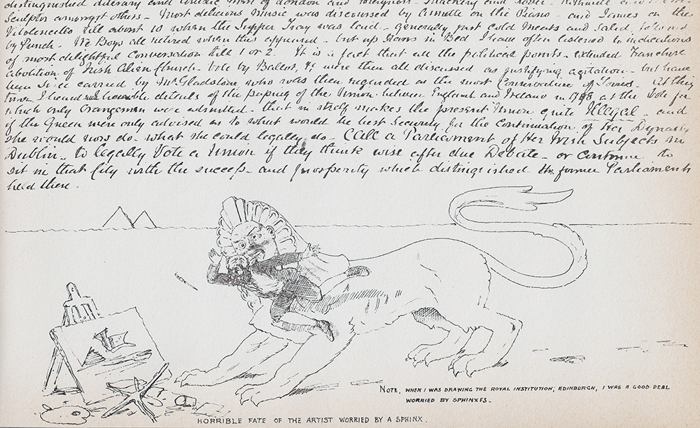 Horrible Fate of the Artist Worried by a Sphinx. Illustration from The Doyle Diary.