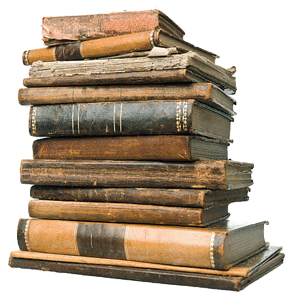 Stack of worn leather-bound books