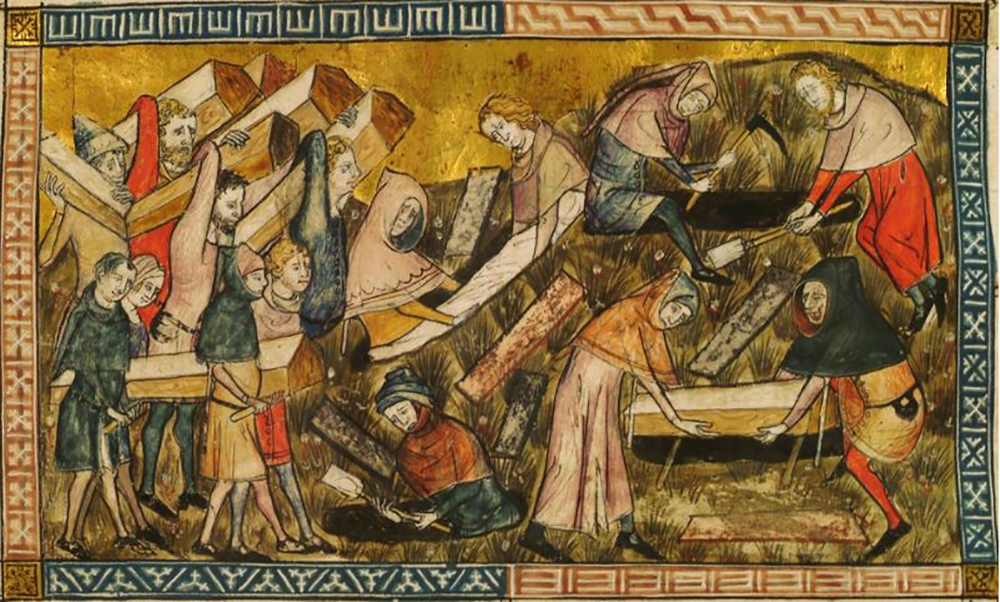 The People of Tournai Bury Victims of the Black Death, by Pierart dou Tielt, c. 1353.