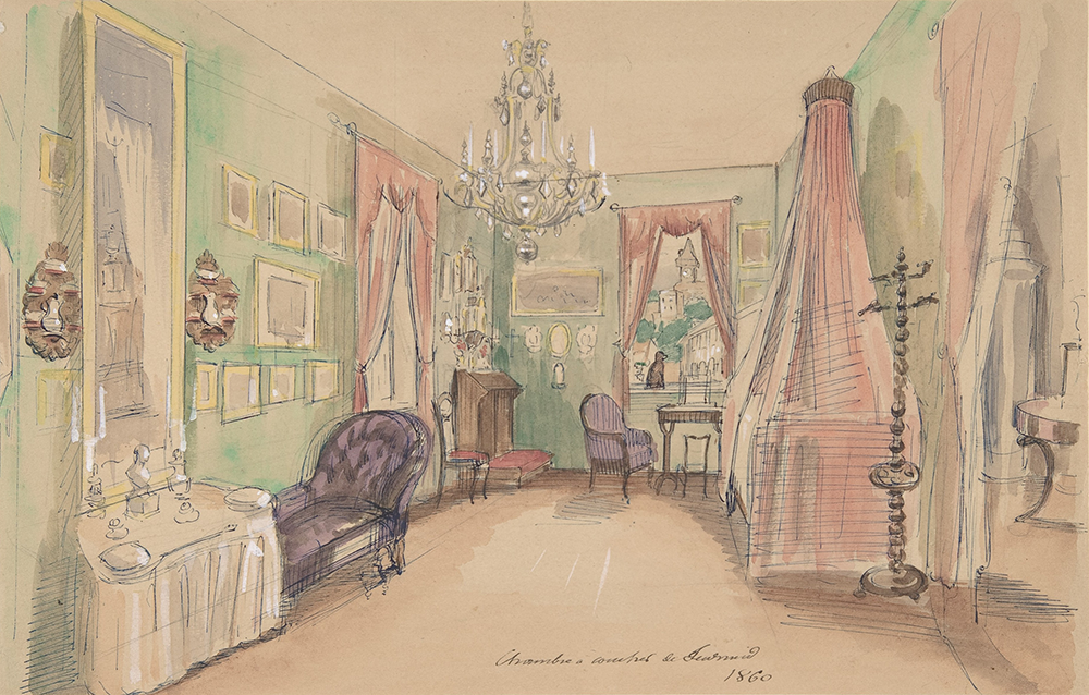 Drawing of a bedroom, 1857. The Metropolitan Museum of Art, Purchase, Anne and Carl Stern Gift, 1972.