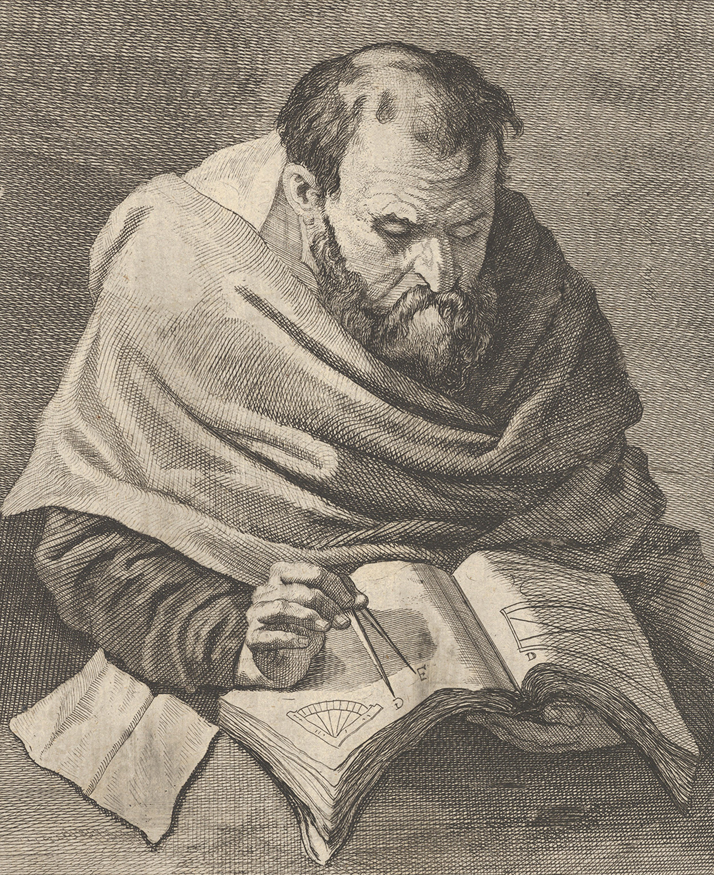 A mathematician seated at a table, working on mathematical equations, from a portfolio of prints of the Imperial Gallery of Paintings in Vienna, by Anton Joseph von Prenner, 1728. The Metropolitan Museum of Art, Harris Brisbane Dick Fund, 1953.