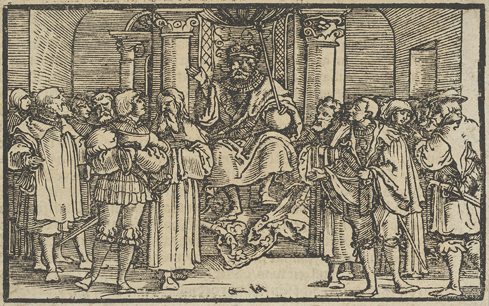 Representatives of Athens and Corinth at the Court of Archidamas, King of Sparta, from The History of the Peloponnesian War by Thucydides, woodcut by Hans Schäufelein, 1533. The Metropolitan Museum of Art, Gift of Harry G. Friedman, 1962.