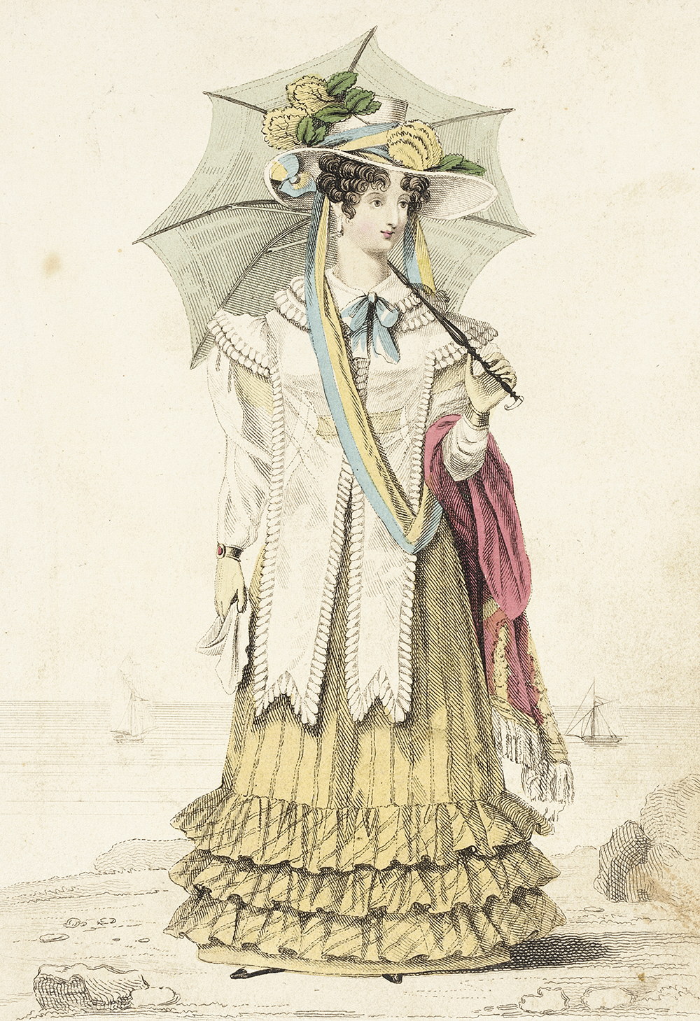 “Sea Side Dress” fashion plate for La Belle Assemblée, by G.B. Whittaker, 1826. Los Angeles County Museum of Art, Gift of Dr. and Mrs. Gerald Labiner.