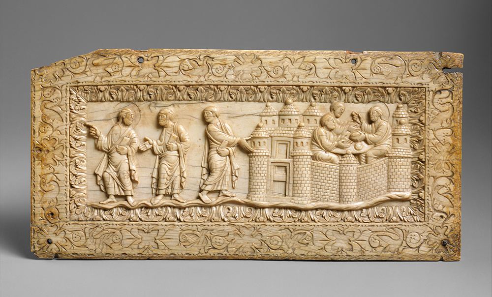 Plaque with scenes at Amwas, Carolingian, c. 850.