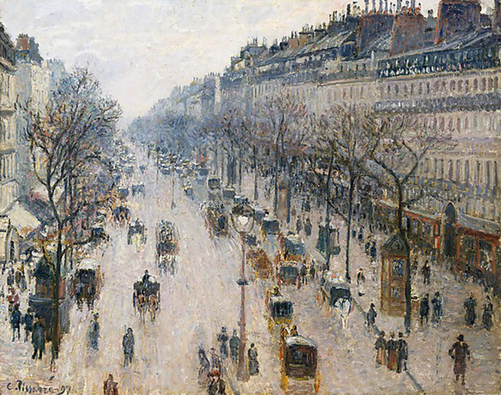 “The Boulevard Montmartre on a Winter Morning,” by Camille Pissarro, 1897. The Metropolitan Museum of Art, Gift of Katrin S. Vietor, in loving memory of Ernest G. Vietor, 1960.