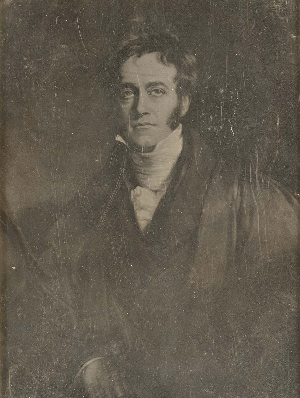 Daguerreotype of a painting of an unidentified man, American, c. 1845.